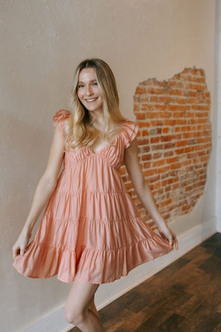 V Neck Babydoll Dress, Coral