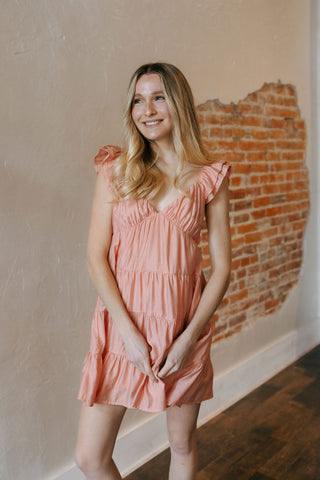 V Neck Babydoll Dress, Coral