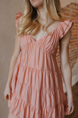 V Neck Babydoll Dress, Coral