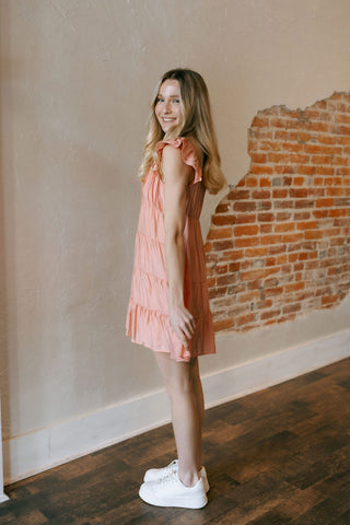 V Neck Babydoll Dress, Coral