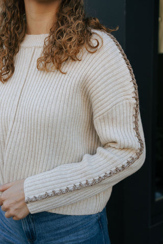 Color Stitch Cable Sweater, Beige