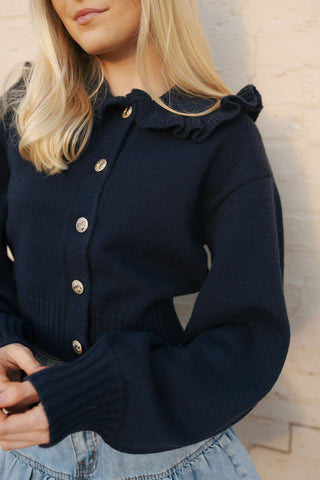 Ruffled Collar Cardi, Navy