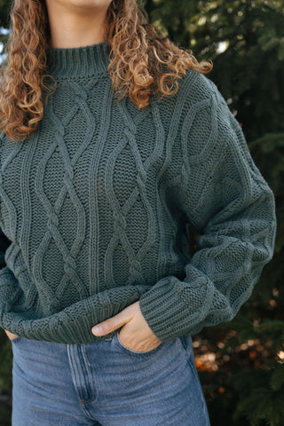 Crew Cable Sweater, Green