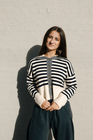 Stripe Sailor Collar Sweater, Navy Stripe