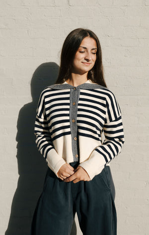 Stripe Sailor Collar Sweater, Navy Stripe