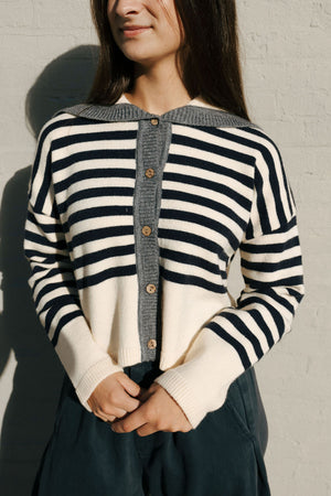 Stripe Sailor Collar Sweater, Navy Stripe