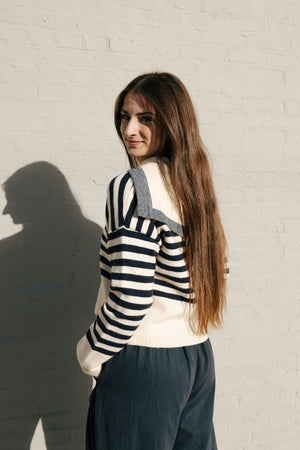 Stripe Sailor Collar Sweater, Navy Stripe