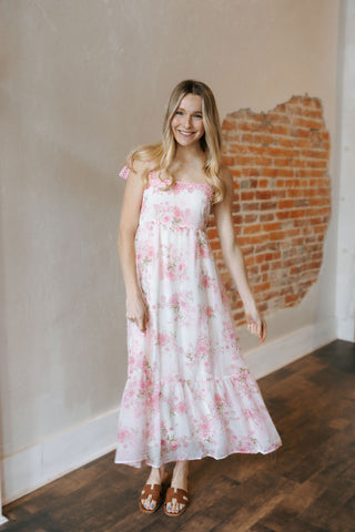 Floral Crochet Maxi Dress, Pink