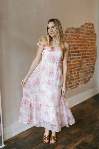 Floral Crochet Maxi Dress, Pink