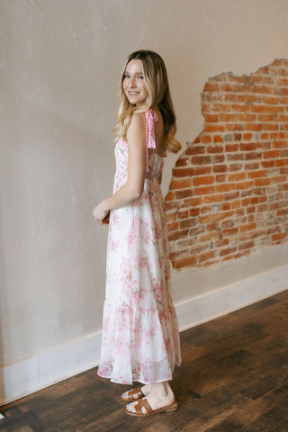 Floral Crochet Maxi Dress, Pink