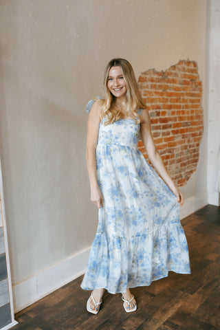 Floral Crochet Maxi Dress, Blue