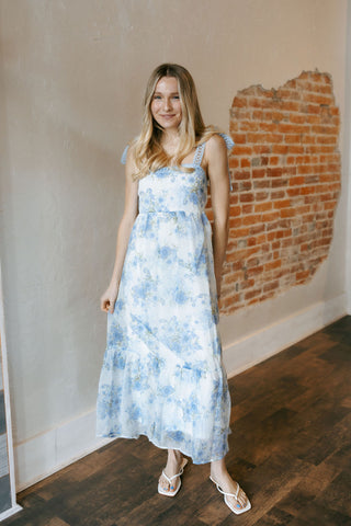 Floral Crochet Maxi Dress, Blue