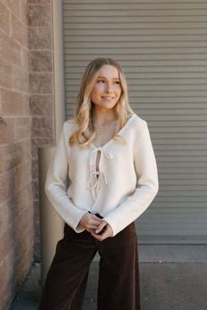 Tie Front Sweater, Ivory