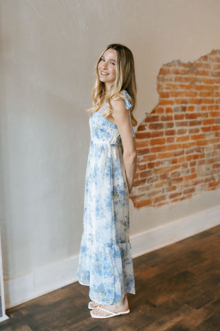 Floral Crochet Maxi Dress, Blue