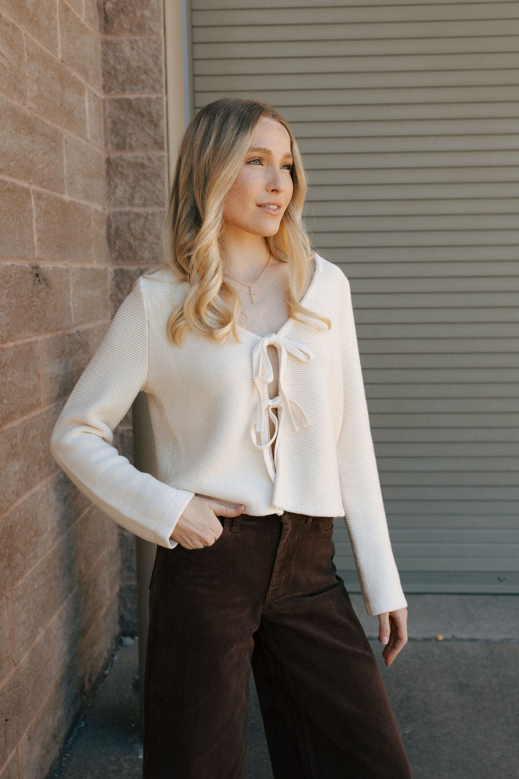 Tie Front Sweater, Ivory