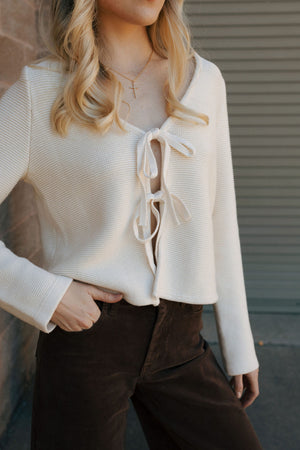 Tie Front Sweater, Ivory