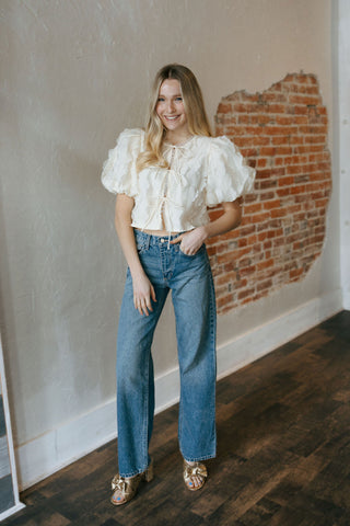 Scalloped Applique Top, Cream