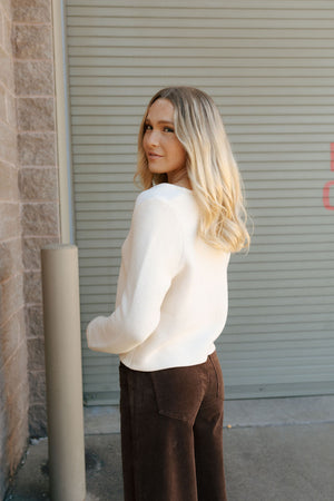 Tie Front Sweater, Ivory