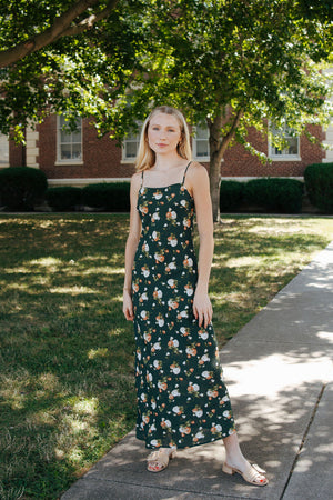 Floral Dress, Hunter Green