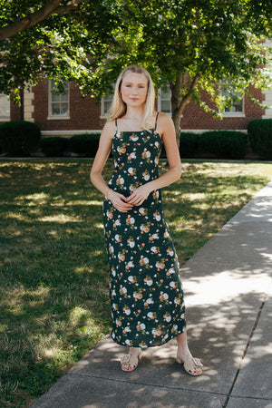 Floral Dress, Hunter Green