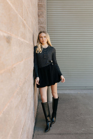 Metallic Collared Top, Black