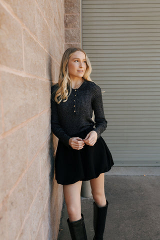 Metallic Collared Top, Black