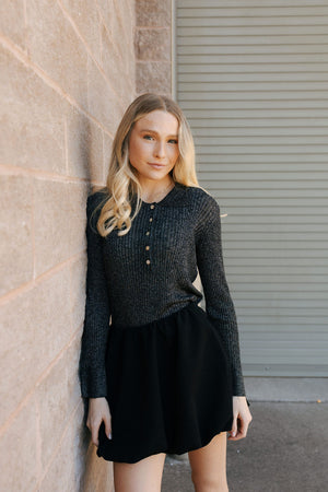 Metallic Collared Top, Black