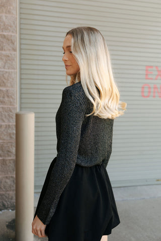 Metallic Collared Top, Black