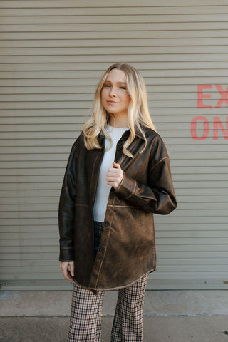 Faux Leather Shacket, Espresso