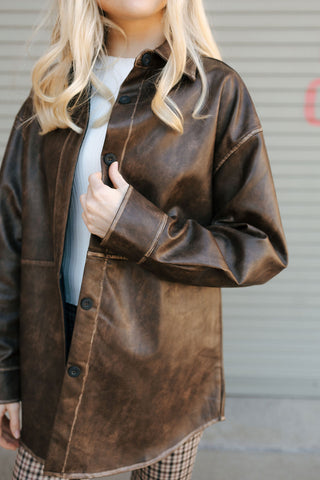 Faux Leather Shacket, Espresso