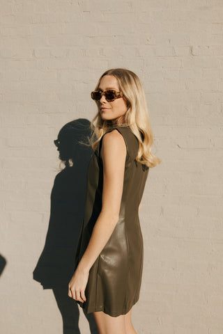 Faux Leather Mini Dress, Olive