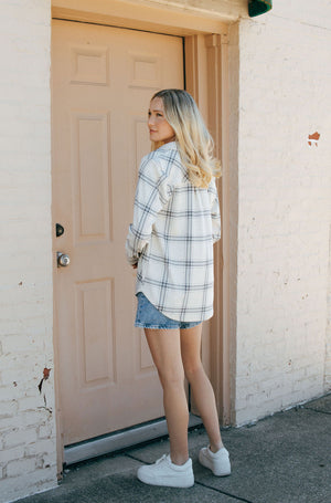 Lewis Shirt, Ivory Grey Plaid