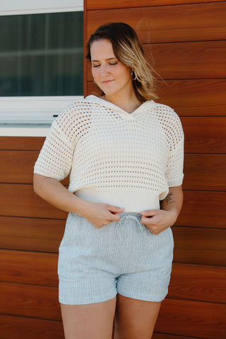 Crochet Collar Top, Cream