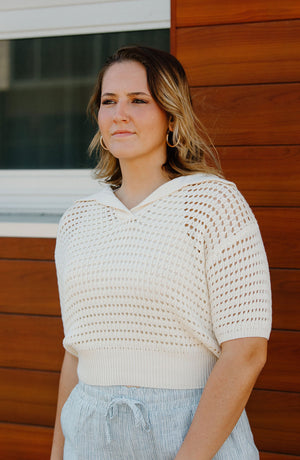 Crochet Collar Top, Cream