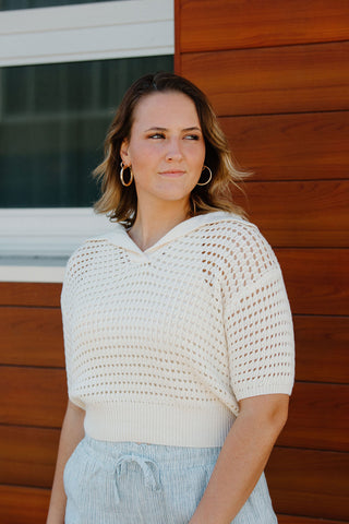 Crochet Collar Top, Cream