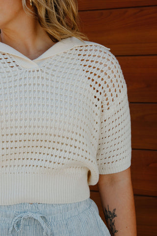 Crochet Collar Top, Cream