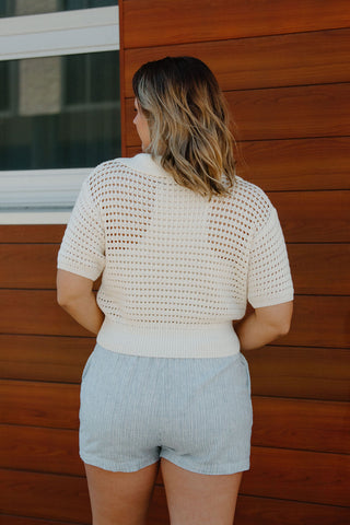 Crochet Collar Top, Cream