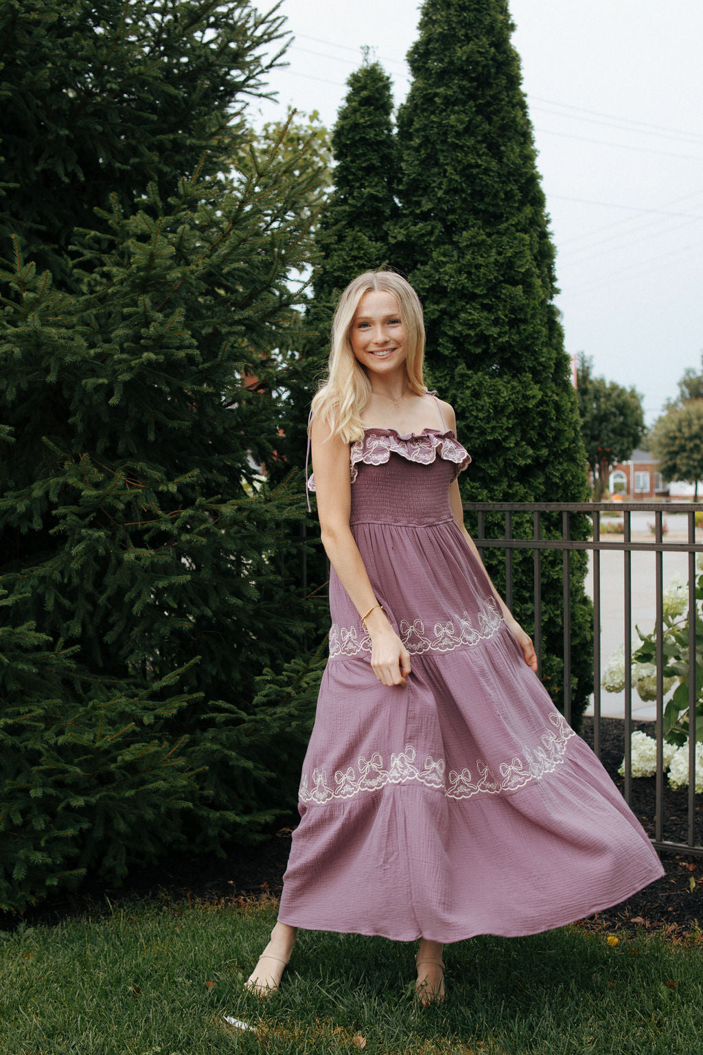 Bow Maxi Dress Dusty Purple The Red Thread Boutique