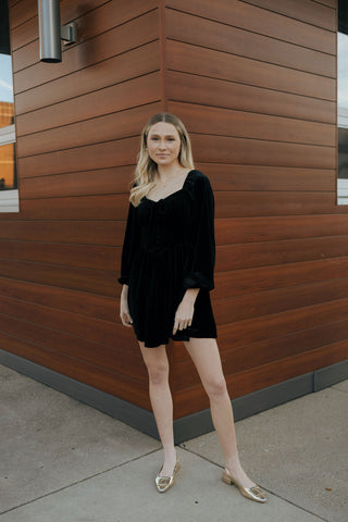 Velvet Button Down Dress, Black *final sale