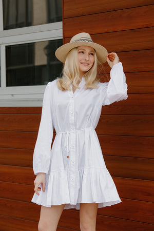 Button Shirt Dress, White