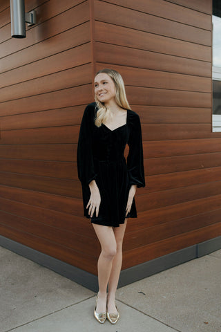 Velvet Button Down Dress, Black *final sale