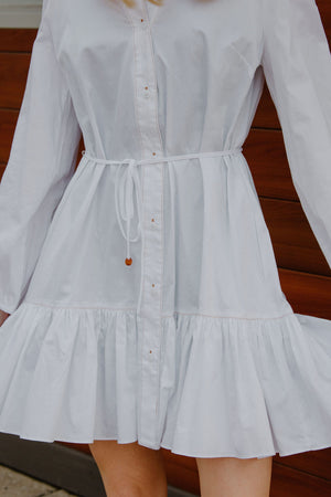 Button Shirt Dress, White
