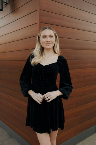 Velvet Button Down Dress, Black *final sale