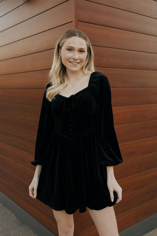 Velvet Button Down Dress, Black *final sale