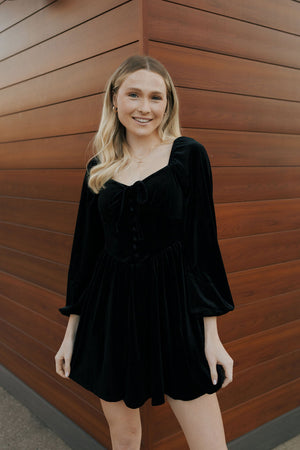 Velvet Button Down Dress, Black