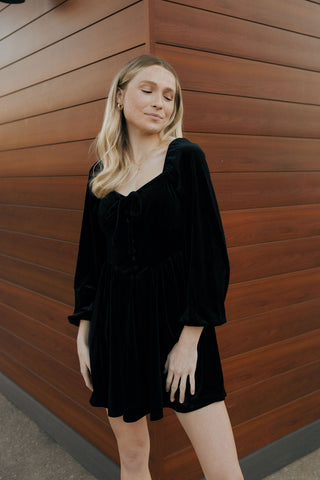 Velvet Button Down Dress, Black *final sale