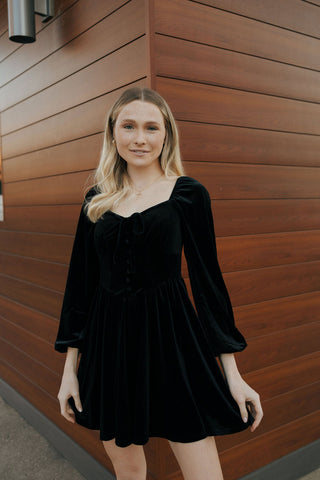 Velvet Button Down Dress, Black *final sale