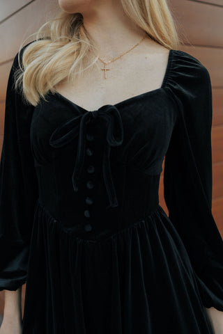 Velvet Button Down Dress, Black *final sale