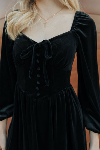 Velvet Button Down Dress, Black *final sale