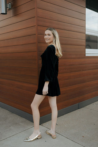 Velvet Button Down Dress, Black *final sale